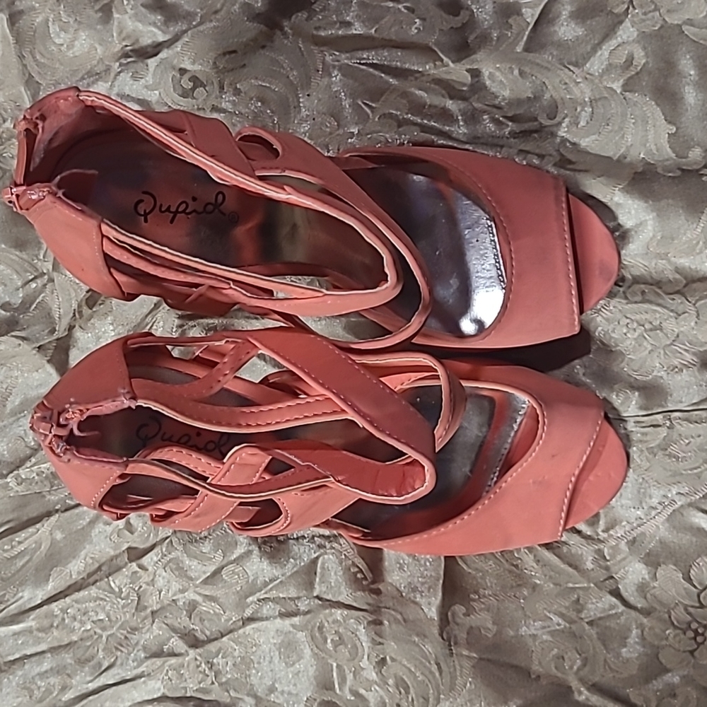 Qupid Womens Glee-110 Nubuck Pump Stiletto Heel Shoes Coral